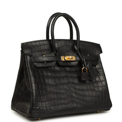 Hermes Birkin 25 Black Matte Niloticus Crocodile Gold Hardware