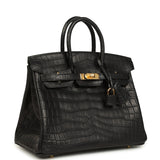 Hermes Birkin 25 Black Matte Niloticus Crocodile Gold Hardware