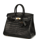 Hermes Birkin 25 Black Matte Niloticus Crocodile Gold Hardware