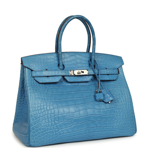 Pre-owned Hermes Birkin 35 Mykonos Matte Alligator Palladium Hardware