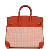 Pre-owned Hermes Quadrille Birkin 25 Brique Swift and Ecru-Mauve Pale and Brique Toile H Palladium Hardware