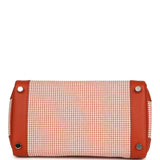 Pre-owned Hermes Quadrille Birkin 25 Brique Swift and Ecru-Mauve Pale and Brique Toile H Palladium Hardware