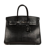 Pre-owned Hermes Birkin 35 Black Matte Porosus Crocodile Palladium Hardware