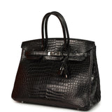 Pre-owned Hermes Birkin 35 Black Matte Porosus Crocodile Palladium Hardware