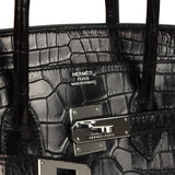 Pre-owned Hermes Birkin 35 Black Matte Porosus Crocodile Palladium Hardware