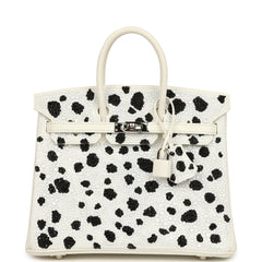 Custom "Dalmatian" Swarovski Crystal Hermes Birkin 25 White Epsom Palladium Hardware