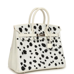 Custom "Dalmatian" Swarovski Crystal Hermes Birkin 25 White Epsom Palladium Hardware
