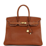 Hermes Birkin 35 Fauve Barenia Faubourg Gold Hardware
