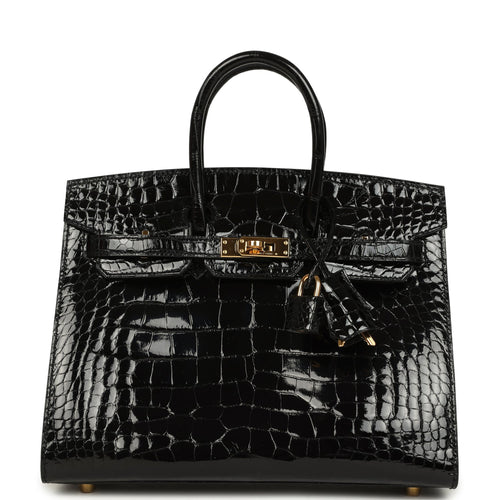 Pre-owned Hermes Birkin Sellier 25 Black Shiny Alligator Gold Hardware
