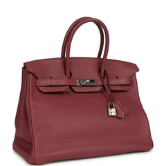 Pre-owned Hermes Birkin 35 Bois De Rose Clemence Palladium Hardware