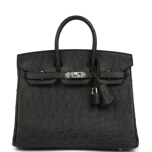 Hermes Birkin 25 Black Ostrich Palladium Hardware
