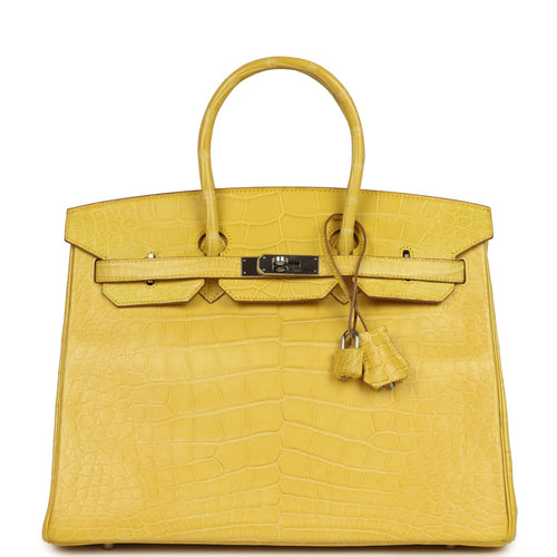 Pre-owned Hermes Birkin 35 Mimosa Matte Alligator Palladium Hardware