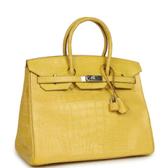 Pre-owned Hermes Birkin 35 Mimosa Matte Alligator Palladium Hardware