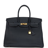 Pre-owned Hermes Birkin 35 Bleu Nuit Togo Gold Hardware