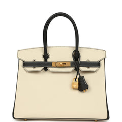 Hermes Special Order (HSS) Birkin 30 Craie and Black Epsom Brushed Gold Hardware