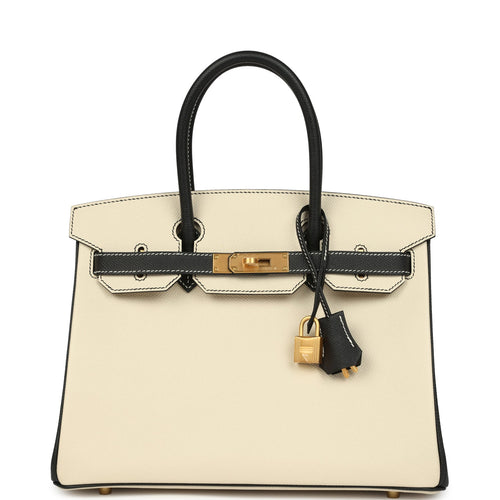 Hermes Special Order (HSS) Birkin 30 Craie and Black Epsom Brushed Gold Hardware