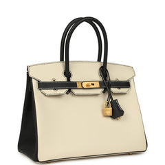 Hermes Special Order (HSS) Birkin 30 Craie and Black Epsom Brushed Gold Hardware