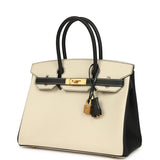 Hermes Special Order (HSS) Birkin 30 Craie and Black Epsom Brushed Gold Hardware