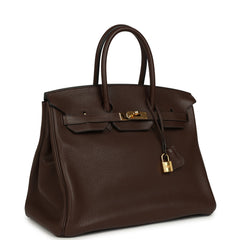 Pre-owned Hermes Birkin 35 Cacao Clemence Gold Hardware