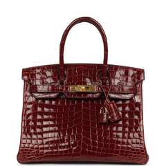 Pre-owned Hermes Birkin 30 Bourgogne Shiny Niloticus Crocodile Gold Hardware