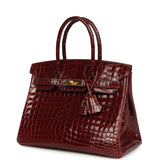 Pre-owned Hermes Birkin 30 Bourgogne Shiny Niloticus Crocodile Gold Hardware