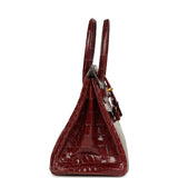 Pre-owned Hermes Birkin 30 Bourgogne Shiny Niloticus Crocodile Gold Hardware