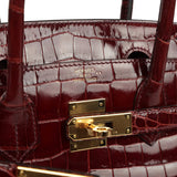 Pre-owned Hermes Birkin 30 Bourgogne Shiny Niloticus Crocodile Gold Hardware