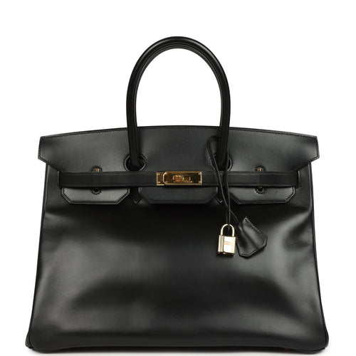 Vintage Hermes Birkin 35 Black Box Gold Hardware