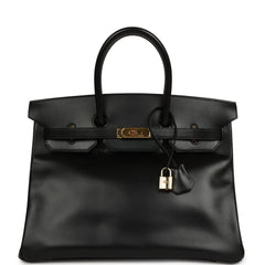Vintage Hermes Birkin 35 Black Box Gold Hardware