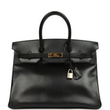 Vintage Hermes Birkin 35 Black Box Gold Hardware
