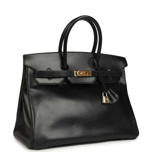 Vintage Hermes Birkin 35 Black Box Gold Hardware