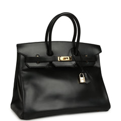 Vintage Hermes Birkin 35 Black Box Gold Hardware