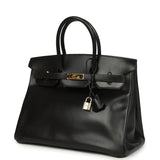Vintage Hermes Birkin 35 Black Box Gold Hardware