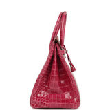 Pre-owned Hermes Birkin 35 Rose Tyrien Shiny Porosus Crocodile Palladium Hardware