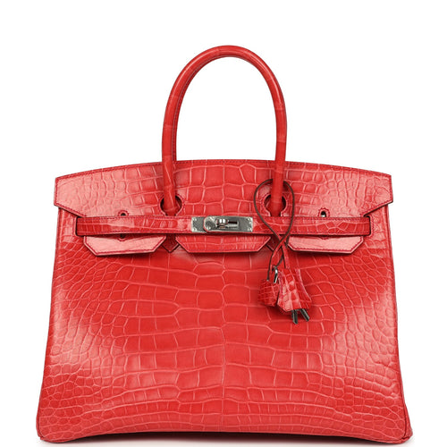 Pre-owned Hermes Birkin 35 Bougainvillea Matte Alligator Palladium Hardware