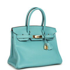 Pre-owned Hermes Birkin 30 Bleu Saint-Cyr Clemence Gold Hardware