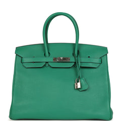 Pre-owned Hermes Birkin 35 Vert Vertigo Verso Clemence Palladium Hardware