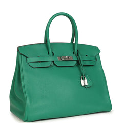 Pre-owned Hermes Birkin 35 Vert Vertigo Verso Clemence Palladium Hardware