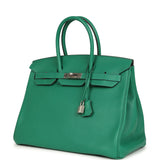 Pre-owned Hermes Birkin 35 Vert Vertigo Verso Clemence Palladium Hardware