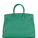 Pre-owned Hermes Birkin 35 Vert Vertigo Verso Clemence Palladium Hardware
