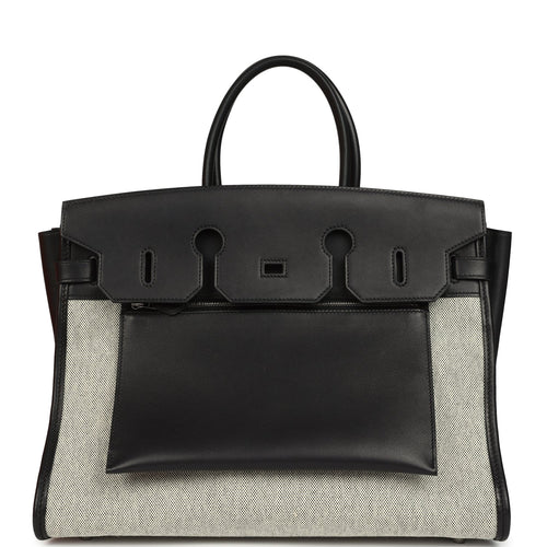 Hermes Birkin 35 A L'Envers Black-Ecru Toile H Canvas and Black Volupto Palladium Hardware