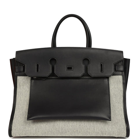 Hermes Birkin 35 A L'Envers Black-Ecru Toile H Canvas and Black Volupto Palladium Hardware