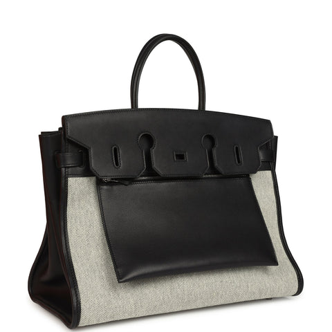 Hermes Birkin 35 A L'Envers Black-Ecru Toile H Canvas and Black Volupto Palladium Hardware