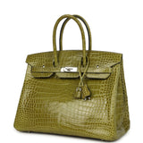 Pre-owned Hermes Birkin 35 Vert Anis Shiny Porosus Crocodile Palladium Hardware - Thumbnail View 5