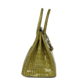 Pre-owned Hermes Birkin 35 Vert Anis Shiny Porosus Crocodile Palladium Hardware - Thumbnail View 3