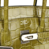 Pre-owned Hermes Birkin 35 Vert Anis Shiny Porosus Crocodile Palladium Hardware - Thumbnail View 7
