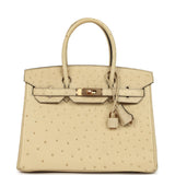 Hermes Birkin 30 Parchemin Ostrich Rose Gold Hardware