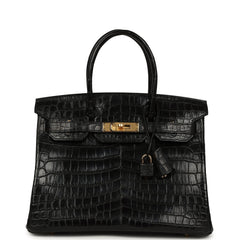 Hermes Birkin 30 Black Matte Niloticus Crocodile Gold Hardware