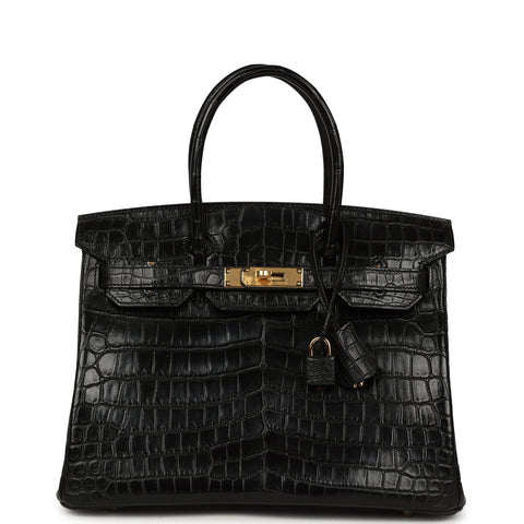 Hermes Birkin 30 Black Matte Niloticus Crocodile Gold Hardware