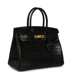 Hermes Birkin 30 Black Matte Niloticus Crocodile Gold Hardware
